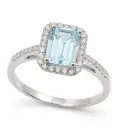 7x5MM (0.85 CT) AQUAMARINE RING WITH VSI-H DIAMONDS(0.18 CT TW)