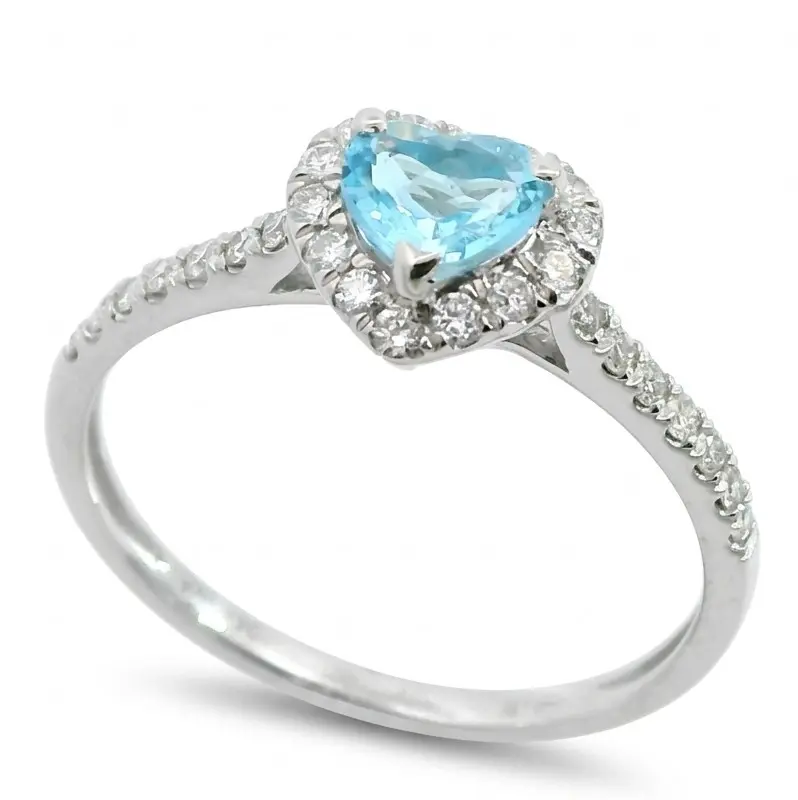 SORTIJA TOPACIO AZUL CORAZON 5MM(0.37 CT) Y  BRILLANTES DI 28 RD VSI H 0.25  CT TW
