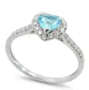 5MM(0.37 CT) BLUE TOPAZ HEART RING WITH DIAMONDS VSI-H 0.25 CT TW