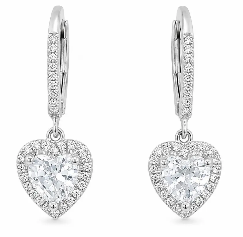 WHITE TOPAZ AND H-SI DIAMONDS (0.15 CT TW) DANGLING EARRINGS.LEVERBACK