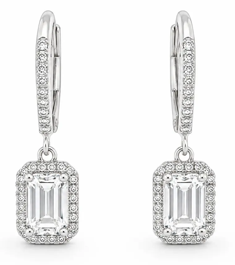 1.20 CT WHITE SAPPHIRE AND 0.16 CT TW DIAMONDS DANGLING EARRINGS