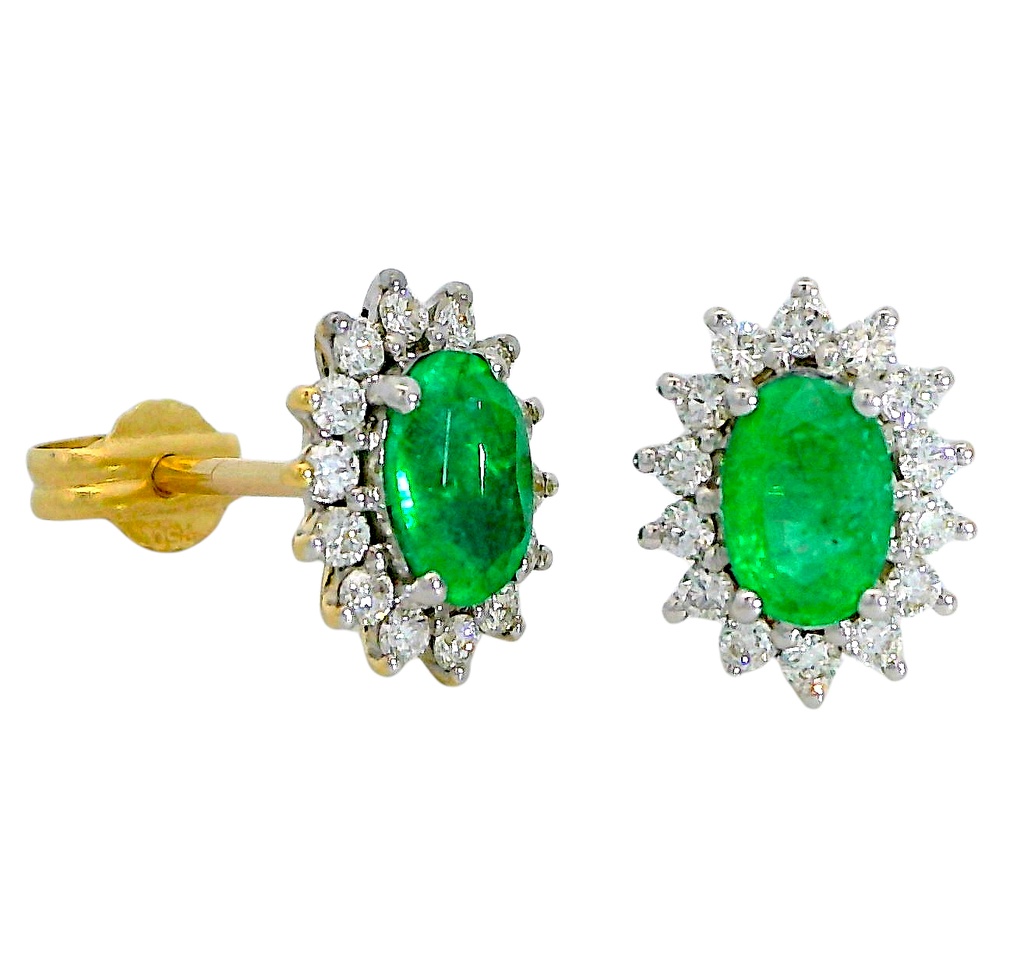 PENDIENTES ESMERALDA Y  BRILLANTES Di 28 RD 0.30 ESMERALDA 1.30 CT TW.SI H