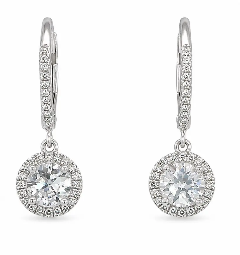 1 CT TW WHITE SAPPHIRE AND 0.17 CT TW  DIAMONDS DANGLING EARRINGS.LEVERBACK