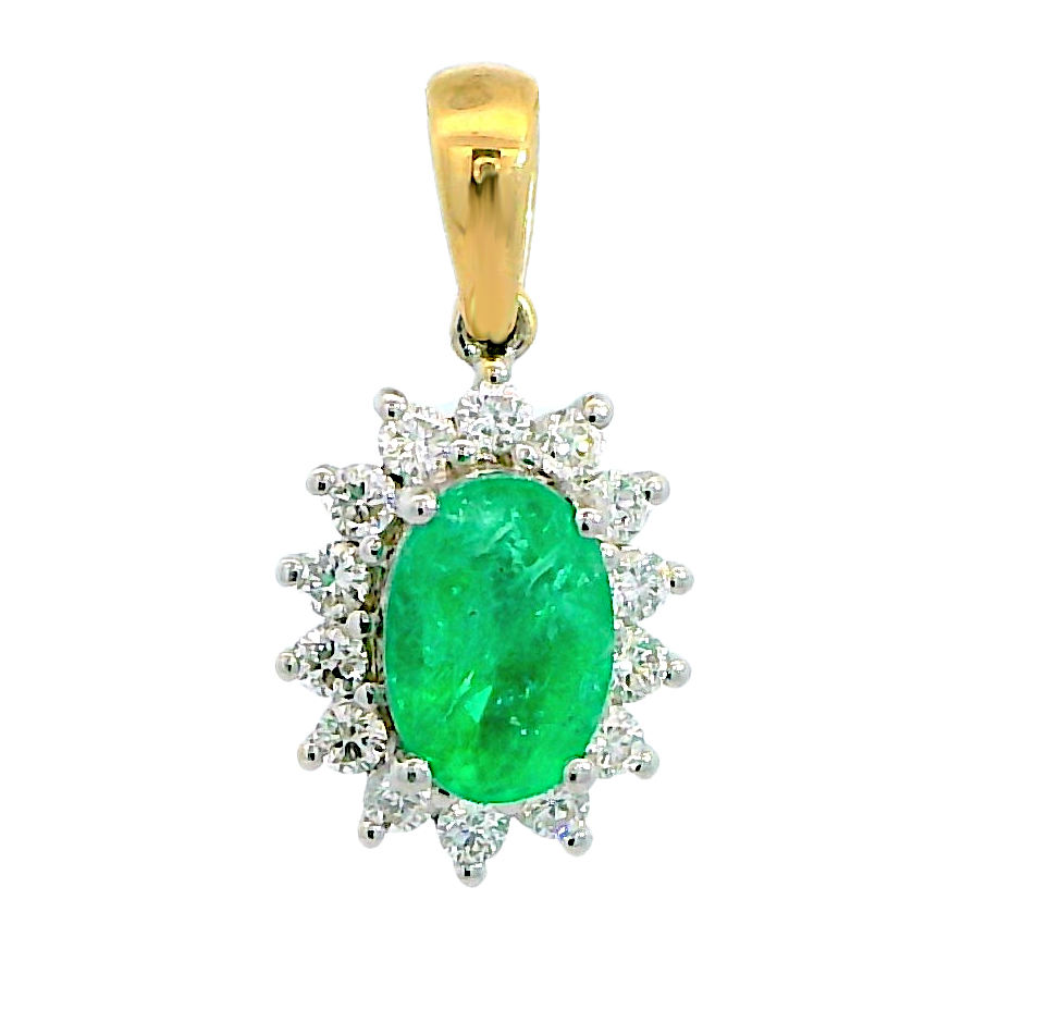 COLGANTE  ESMERALDA OVAL DE 0.64 CT Y BRILLANTES DI 14 RD SI H 0.15 CT TW