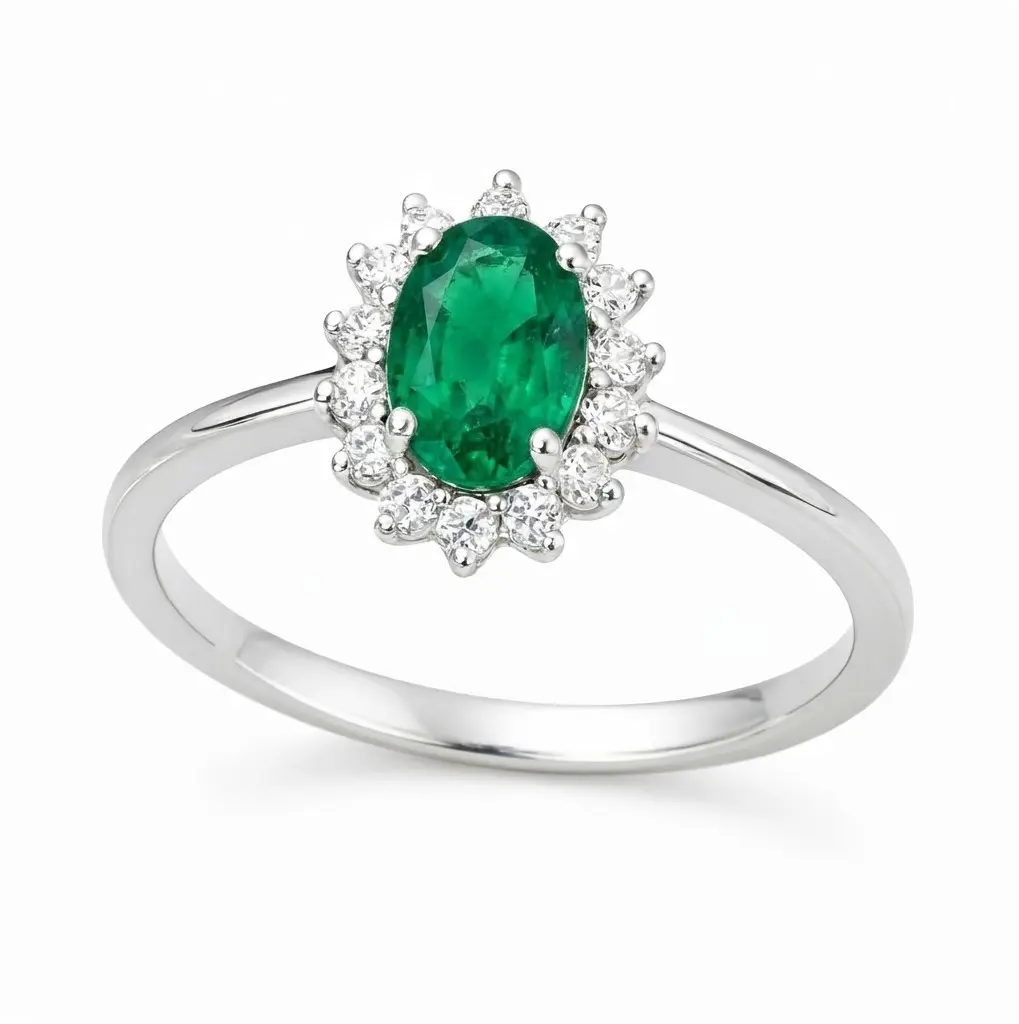 0.98 CT OVAL EMERALD AND 0.30 CT TW DIAMONDS RING