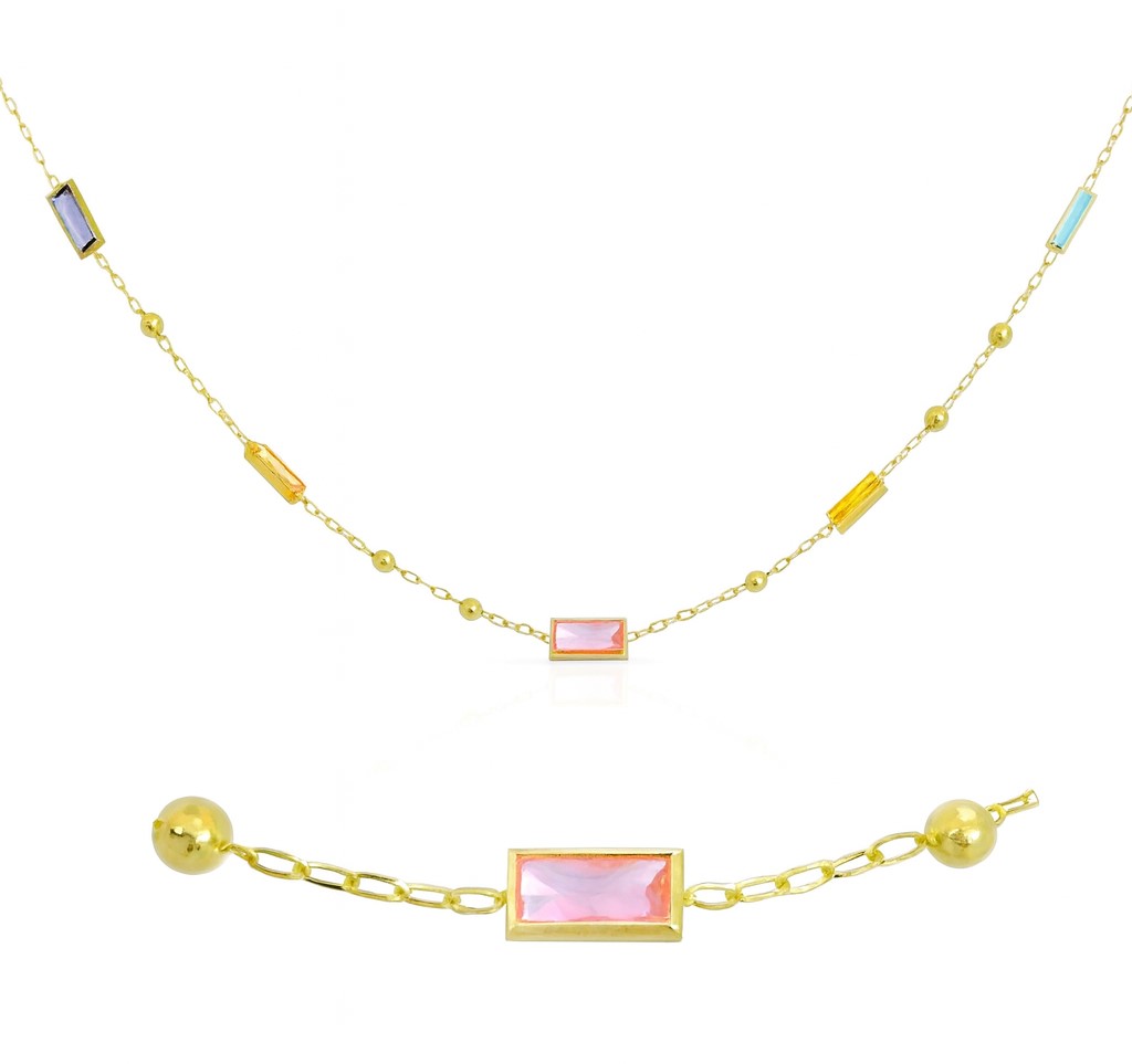 BAGUETTE COLORED CZ NECKLACE .45CM
