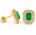 0.65 CT TW EMERALD AND 0.34 CT TW DIAMONDS STUD EARRINGS