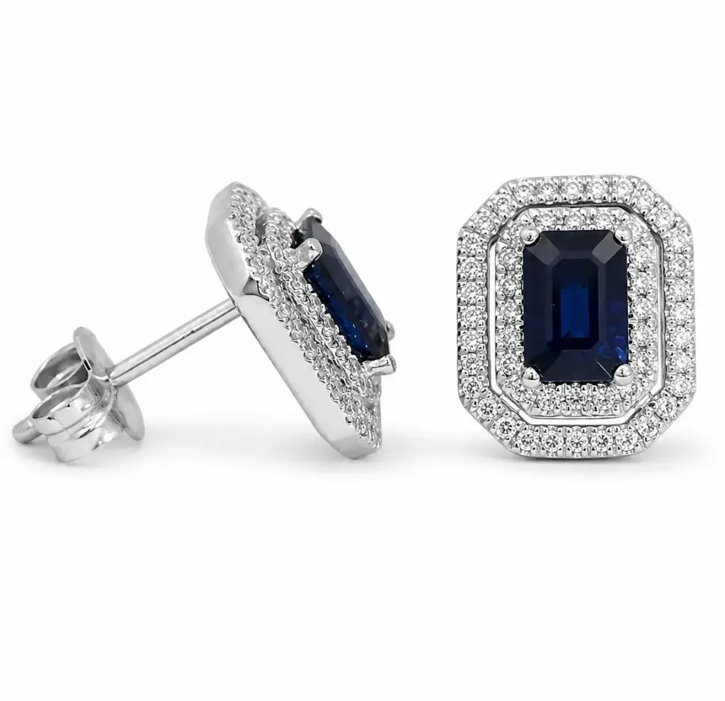 0.65 CT TW SAPPHIRE AND 0.34 CT TW DIAMONDS STUD EARRINGS