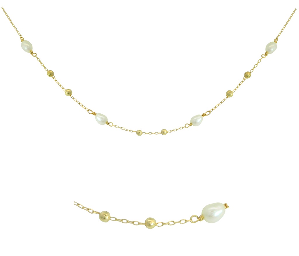 GOLD BALLS AND FRESHWATER PEARL NECKLACE.45CM