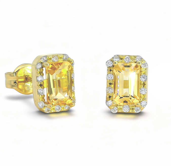 PENDIENTES OCTOGONO 5x3 CITRINO SEMIPRECIOSO 7MM.PRESION