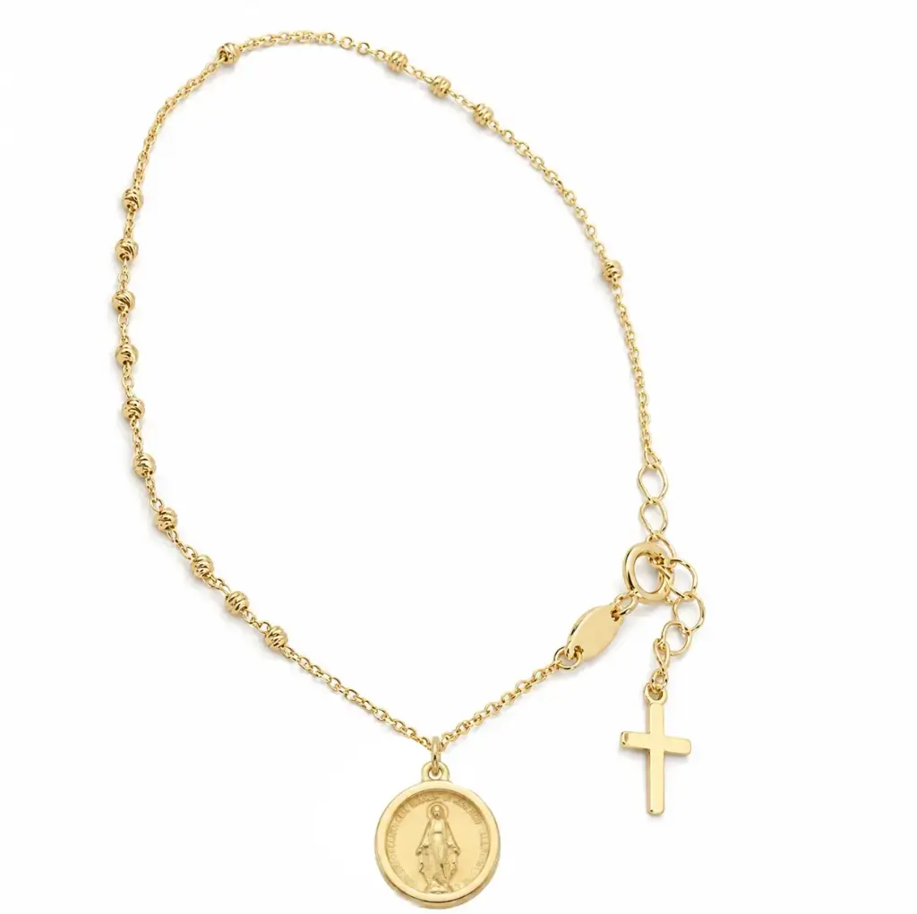 19CM VIRGIN MARY MEDAL,CROSS AND GOLD BALLS BRACELET 