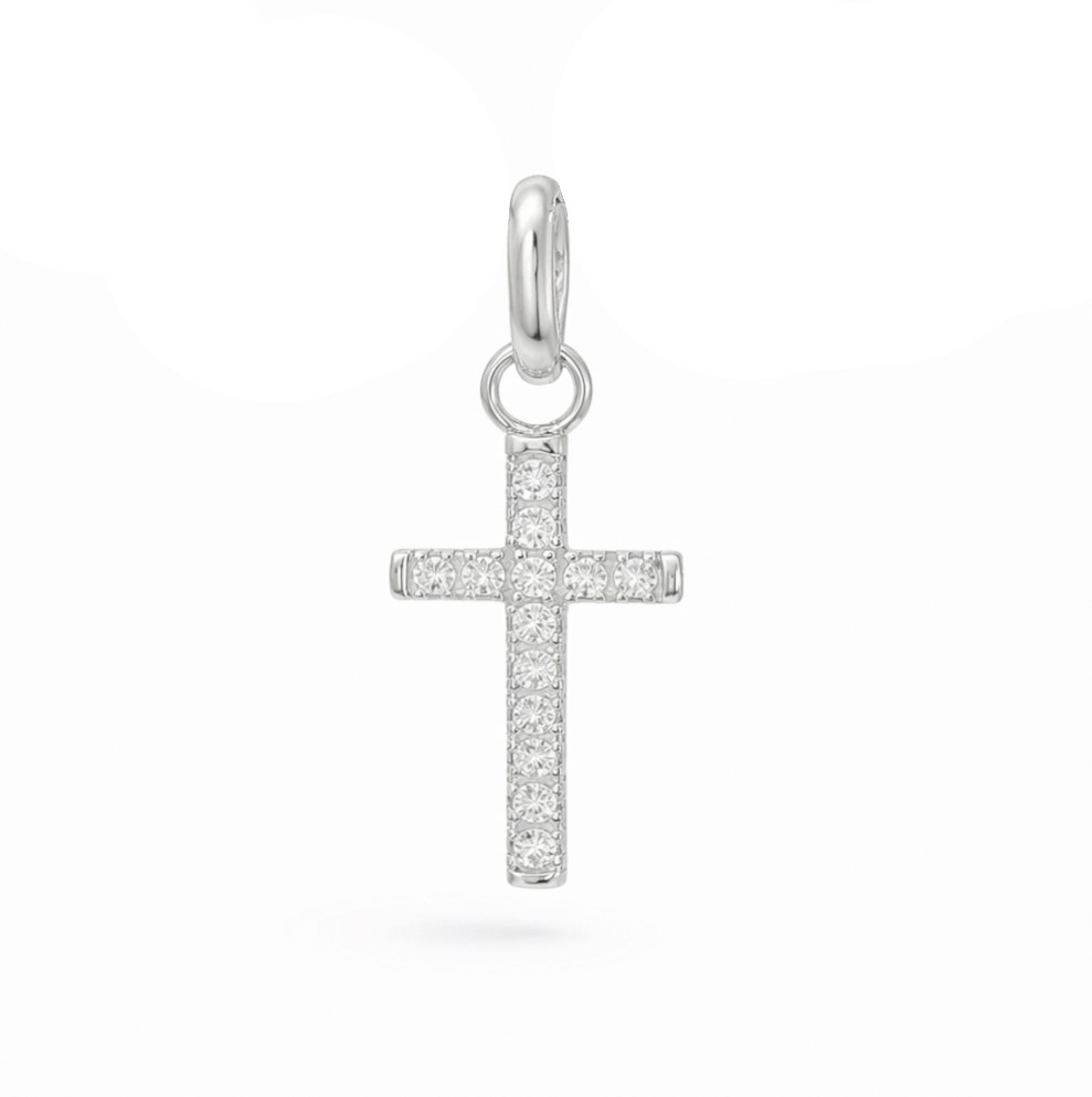 CRUZ CIRCONITAS ORO BLANCO.11x6x1'5MM.9 KILATES