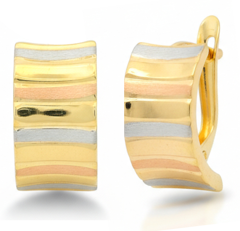 13x7MM TRI-COLOR GOLD LEVERBACK EARRINGS