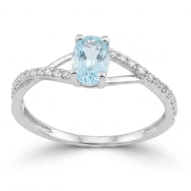 SKY BLUE AND CZ WHITE GOLD RING 