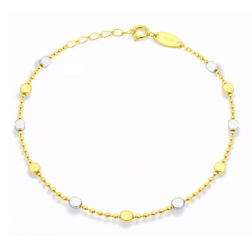 PULSERA BOLAS BICOLOR .17CM 9KILATES