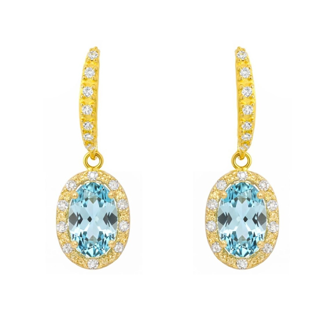 18MM OVAL AQUAMARINE AND CZ DANGLING EARRINGS