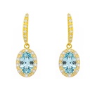 18MM OVAL AQUAMARINE AND CZ DANGLING EARRINGS