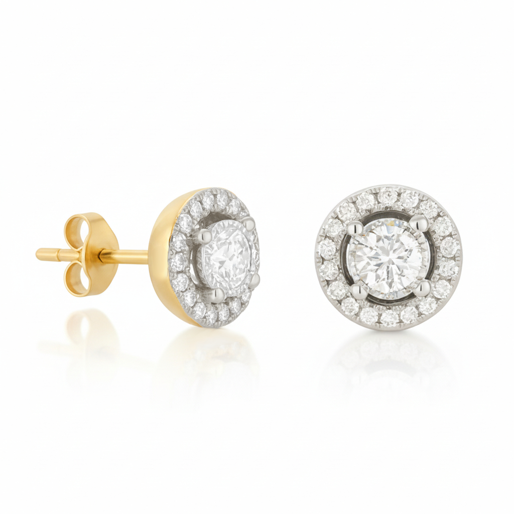 TWO TONE GOLD DIAMOND STUD EARRINGS.QUALITY SI. COLOR H. 0.30 CT TW