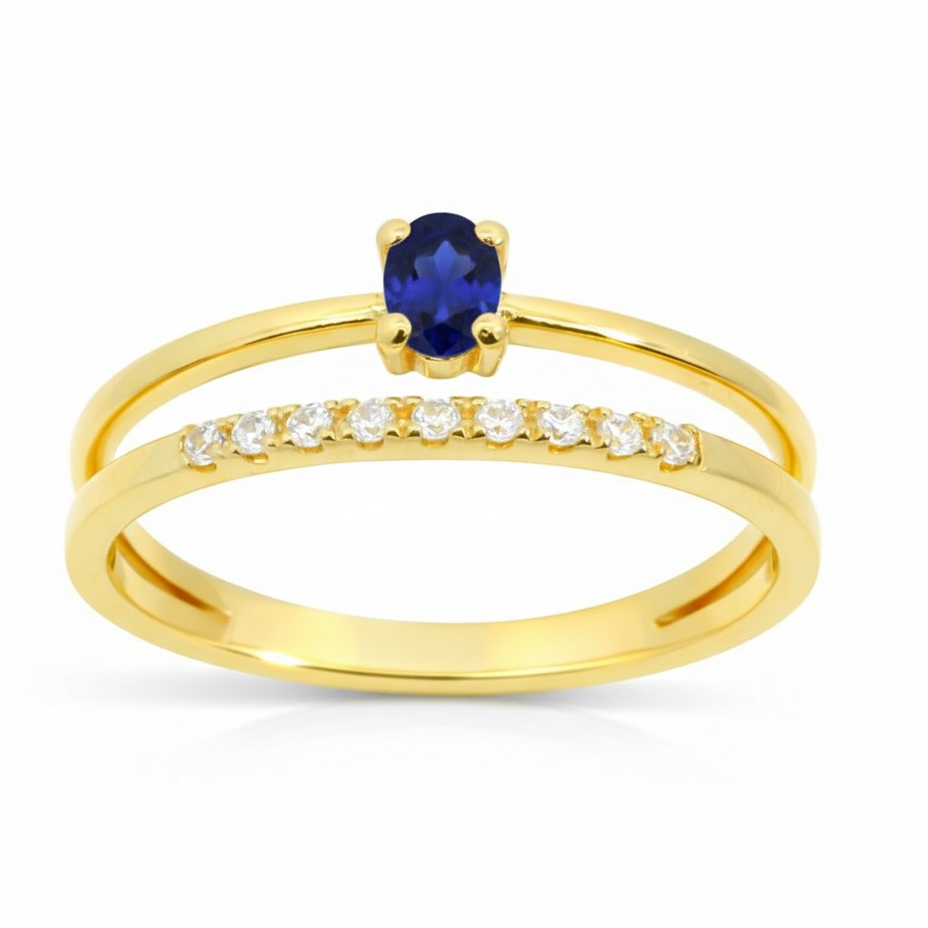 NANO SAPPHIRE AND CZ RING. 9 KARAT