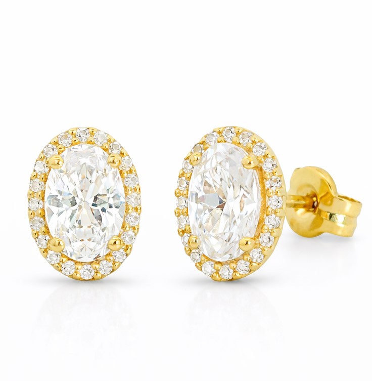 PENDIENTES CUAJO OVAL CON CIRCONITAS. 10MM. PRESION.9KILATES