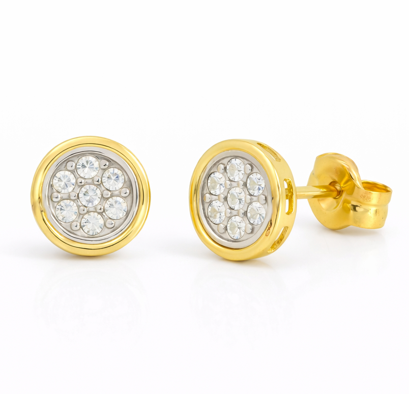 PENDIENTES REDONDOS BICOLOR 6MM.PRESION. 9KILATES