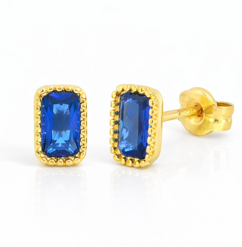 PENDIENTES NANO ZAFIRO OCTOGONO 6x4MM.9 KILATES