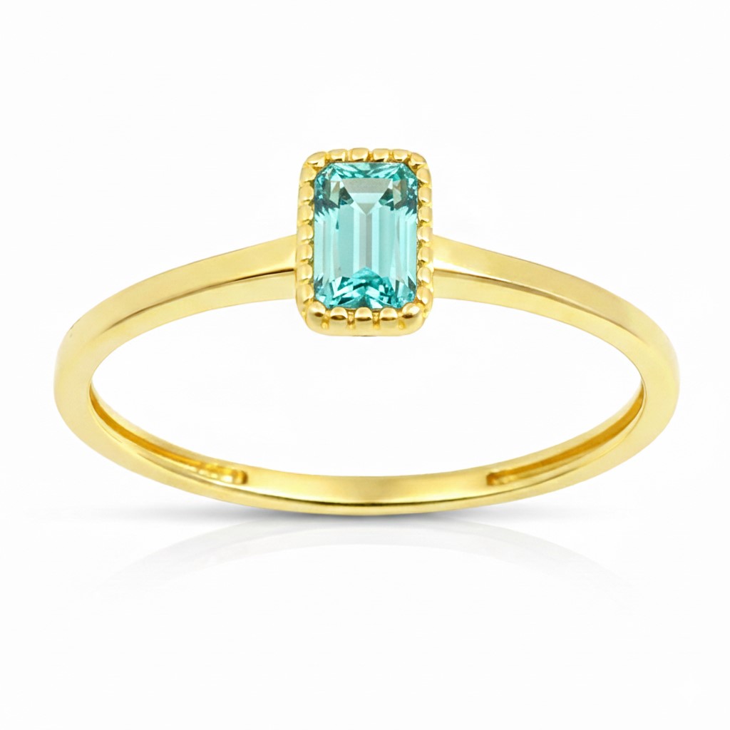 6x4MM AQUAMARINE COLOR CZ RING.9 KARAT