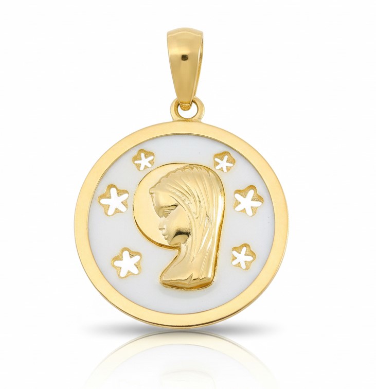 16MM MOTHER OF PEARL FIRST COMMUNION MEDAL.9 KARAT