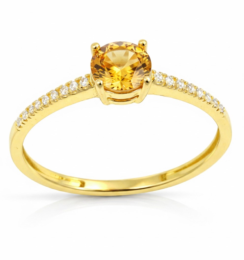 5MM CZ CITRINE COLOR 9 KARAT GOLD RING
