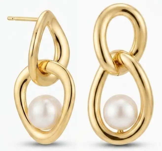 30x15MM DANGLING EARRINGS WITH 7MM FRESHWATER PEARL