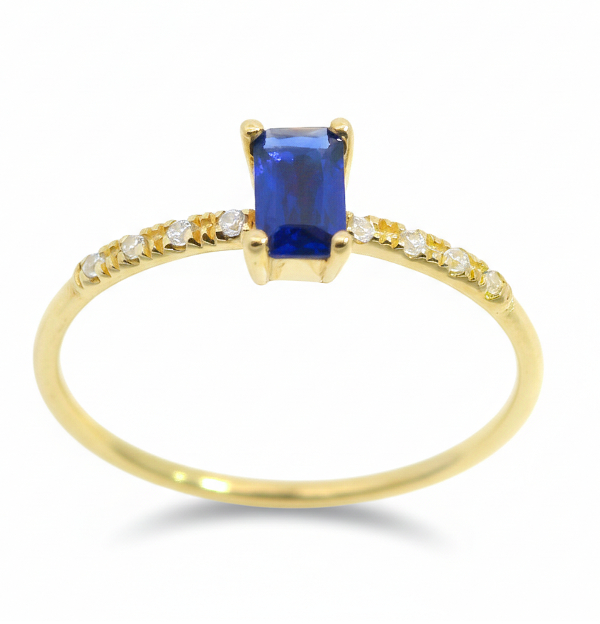 5x3MM NANO SAPPHIRE AND CZ RING.9 KARAT