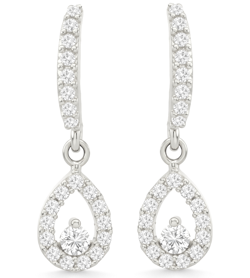 PENDIENTES LARGOS ,PERA  CON CIRCONITAS.PRESION.18MM.ORO BLANCO