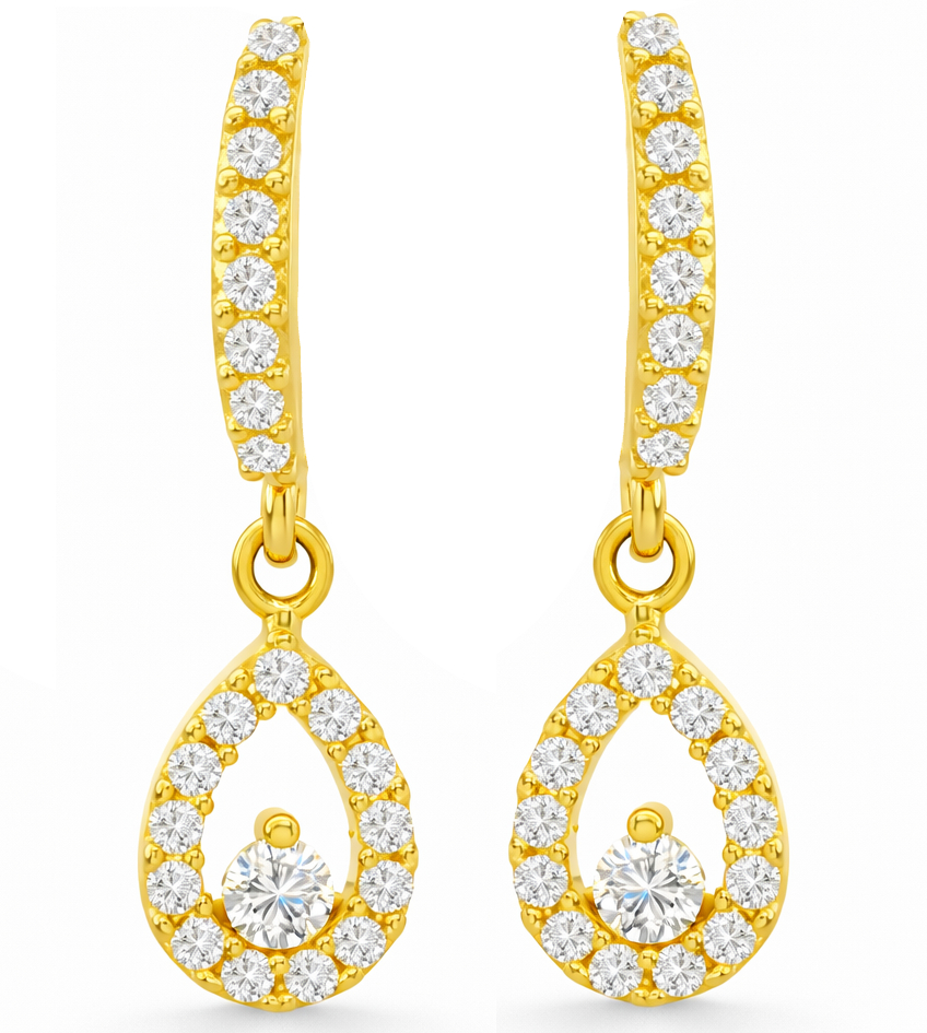 9 KARAT GOLD DANGLING EARRINGS WITH CZ.18MM