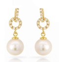 PENDIENTES CIRCONITAS Y PERLA CULTIVADA 7MM.9 KILATES