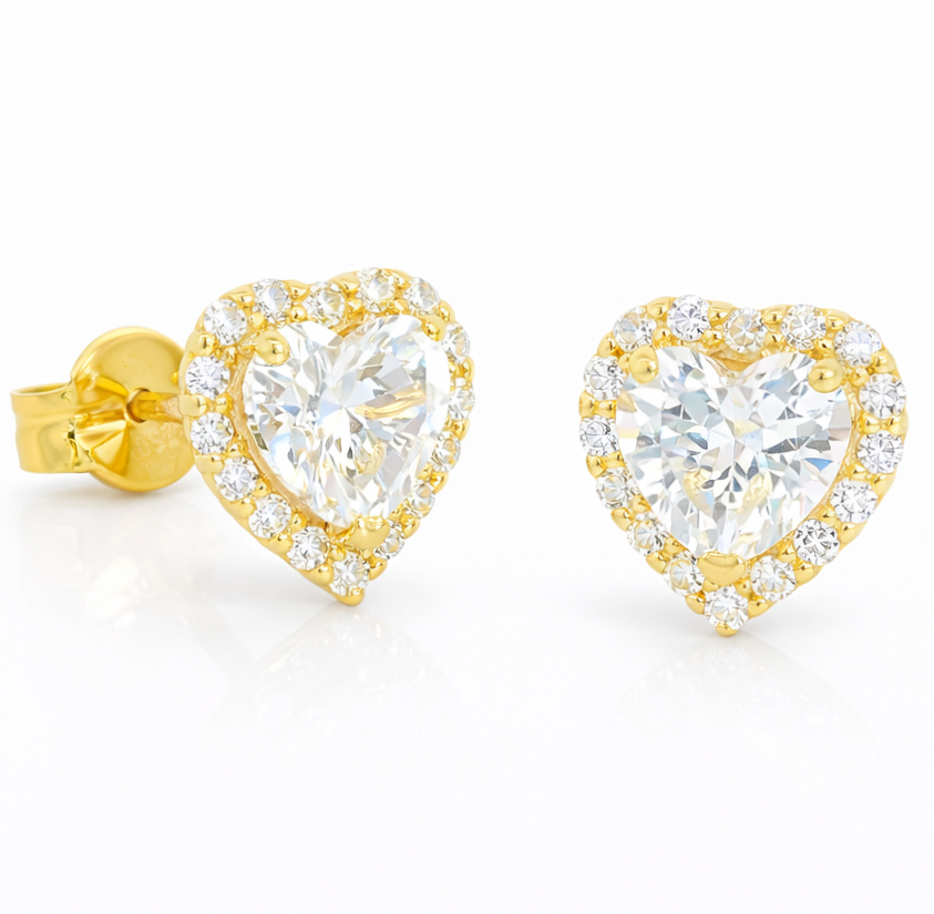 9x8MM HEART CZ STUD EARRINGS.9 KARAT