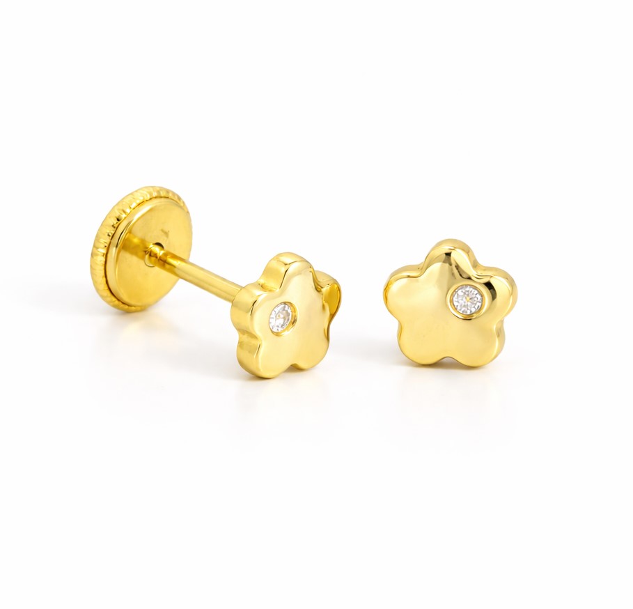 5MM BABY FLOWER EARRINGS WITH CZ.SCREW BACK