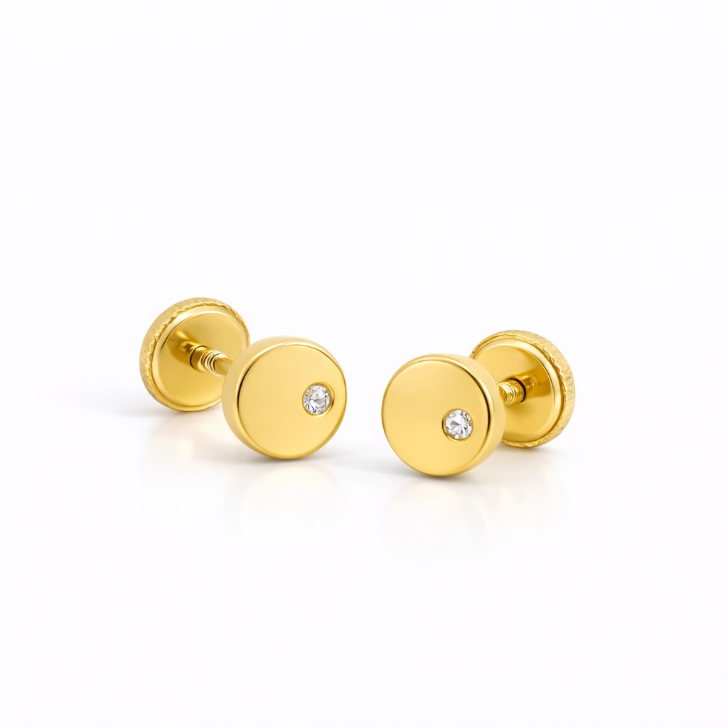 5MM ROUND BABY EARRINGS WITH CZ.SCREW BACK