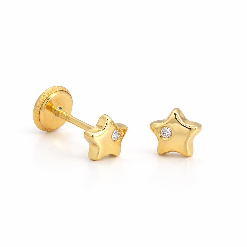 5MM BABY STAR EARRINGS WITH CZ.SCREW BACK