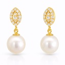 7MM FRESHWATER PEARL AND CZ DANGLING ESRRINGS.9 KARAT