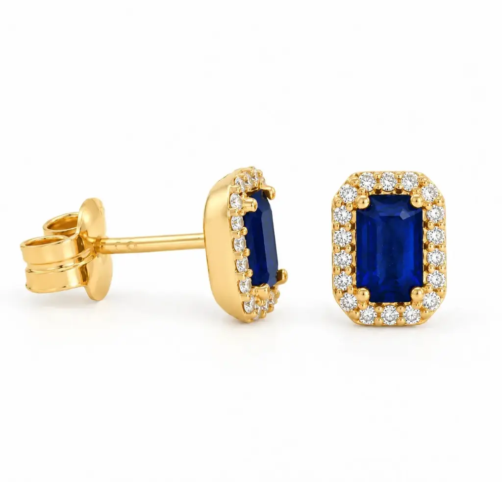 0.80 CT TW SAPPHIRE AND 0.14 CT TW DIAMOND STUD EARRINGS