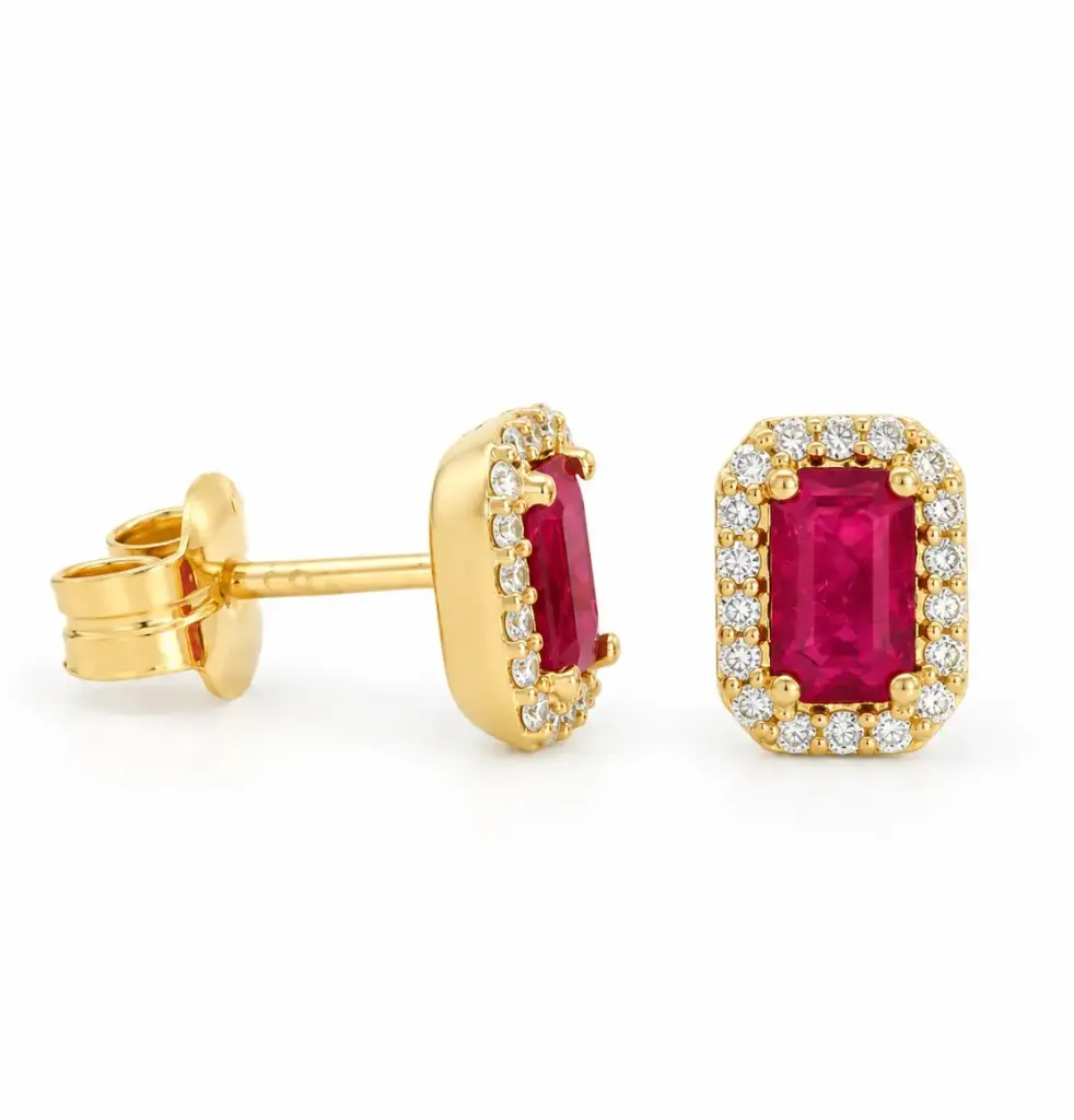 PENDIENTES RUBIES (0.80 CT TW)Y  BRILLANTES 0.14 CT TW 