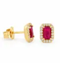 0.80 CT TW RUBI AND 0.14 CT TW DIAMOND STUD EARRINGS