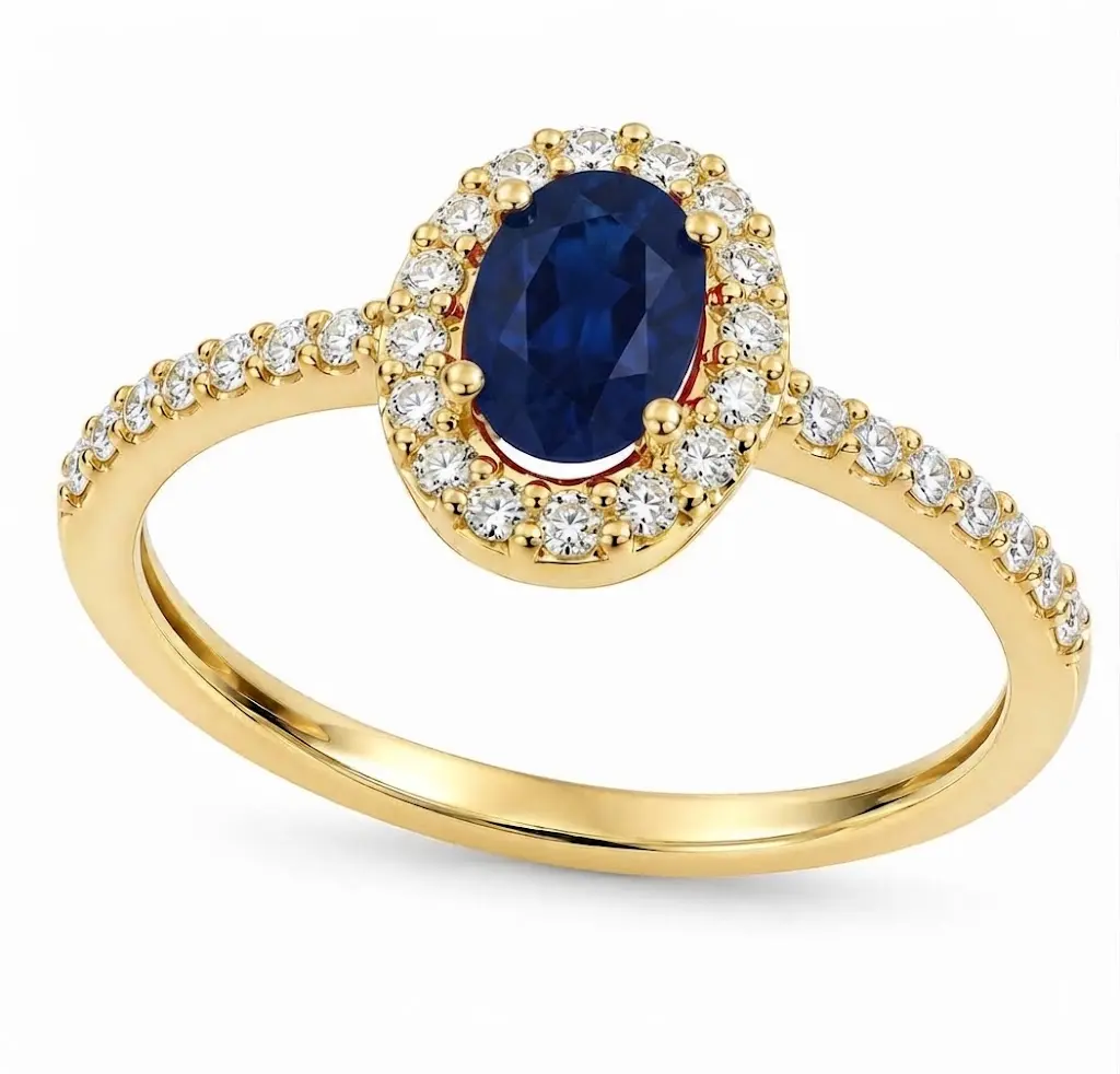 6x4MM(0.66 CT) SAPPHIRE RING WITH 0.08 CT TW DIAMONDS