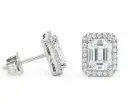 7x5MM(2.2 CT TW) WHITE SAPPHIRE  STUD EARRINGS WITH H-SI DIAMONDS(0.28 CT TW)