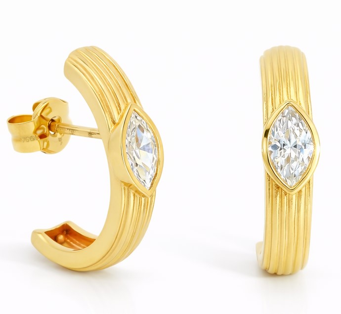 PENDIENTES MEDIO ARO CIRCONITA MARQUISSE.16x3MM.9 KILATES.