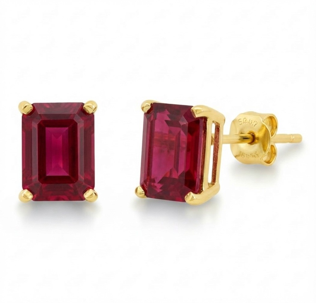 7x5MM RUBI STUD EARRINGS.PUSHBACK