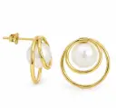 PENDIENTES DOBLE CIRCULO 16MM CON PERLA BOTON DE 8MM