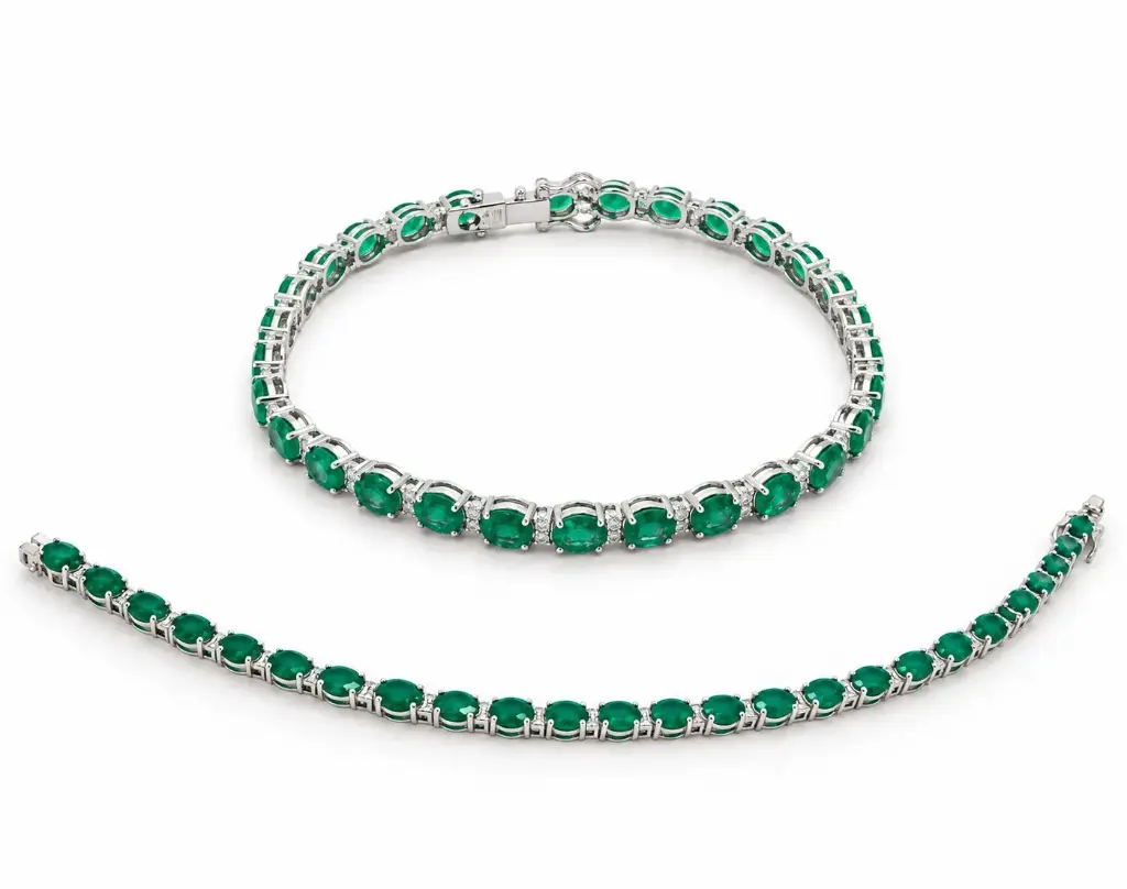 PULSERA RIVIERE DE BRILLANTES Y ESMERALDAS.18CM DI 56RD SI H 0.31Y 27 ESMERALDA 10.62 CT TW.ORO BLANCO 