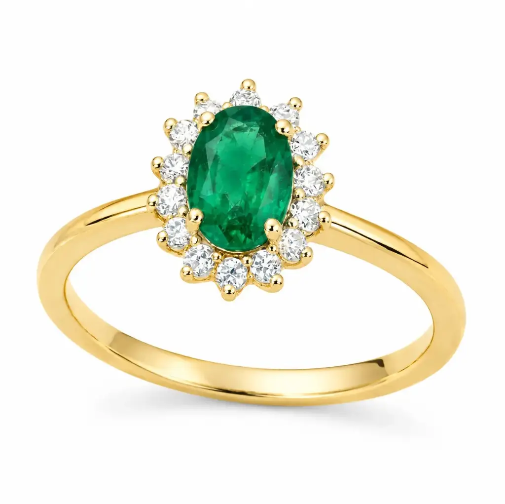 0.98 CT OVAL EMERALD AND 0.30 CT TW DIAMONDS RING