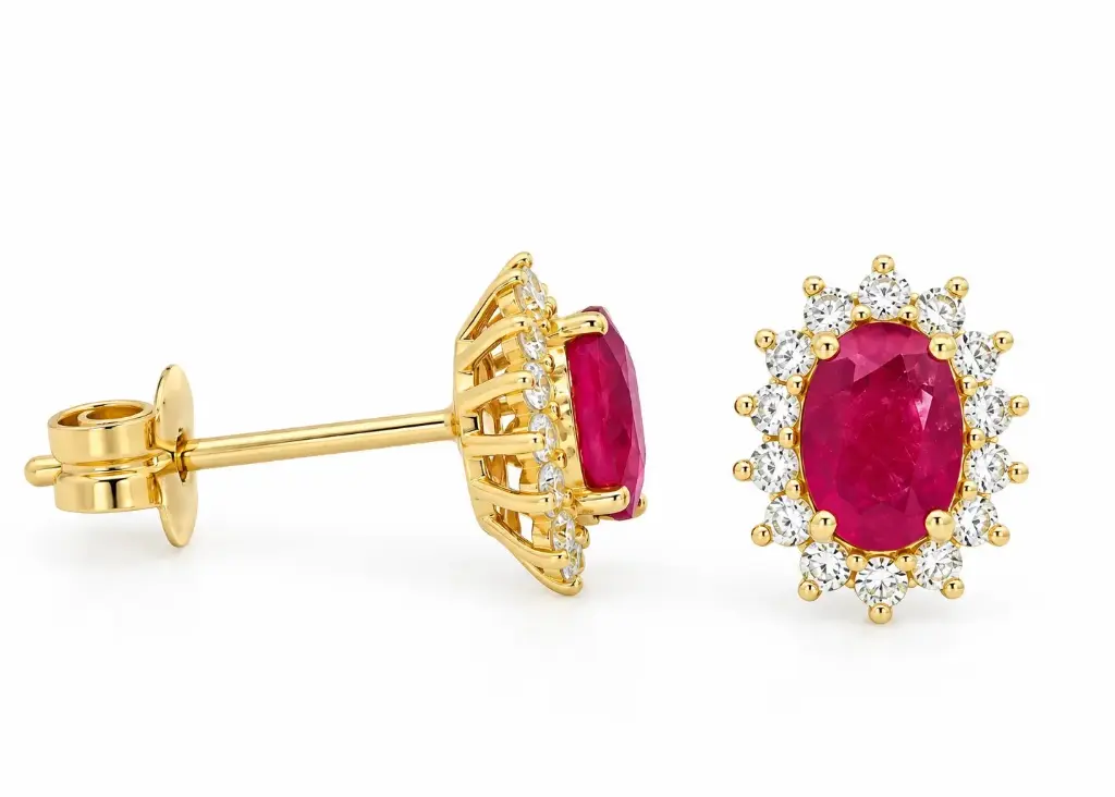 PENDIENTES RUBI Y BRILLANTES Di 28 RD 0.30 RUBI 1.30 CT TW.SI H